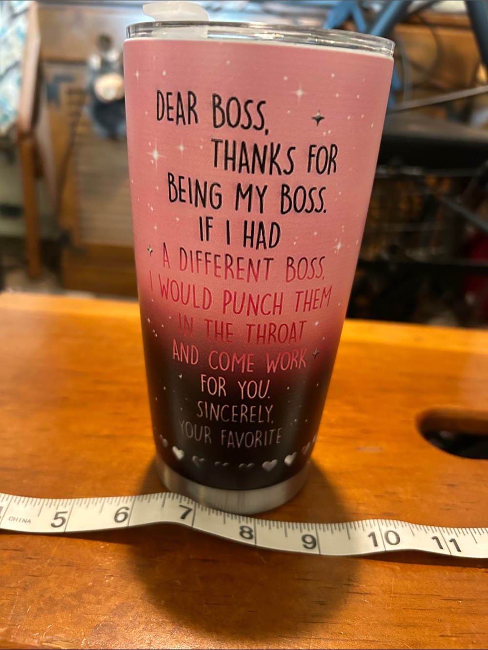 Pink Ombre Stainless Tumbler - Funny Boss Message